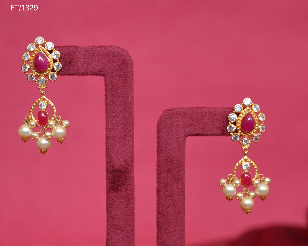 Ruby Pearl Traditional Drop Earrings | SKU: ET/1329