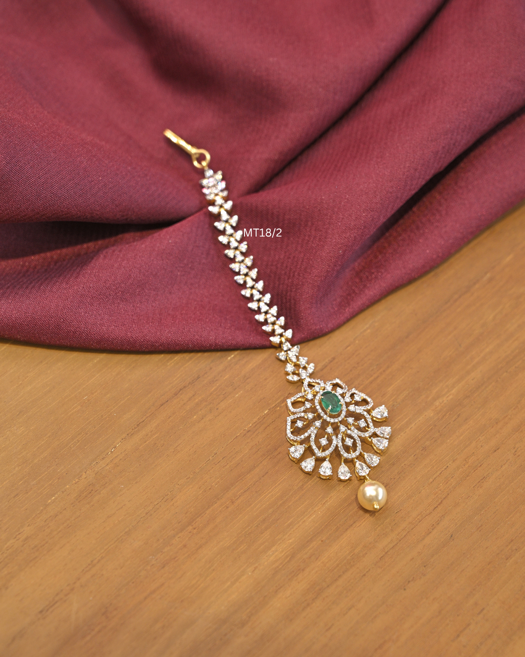 Oval Emerald & Floral CZ Sunburst Medallion Maang Tikka | SKU: MT18/2