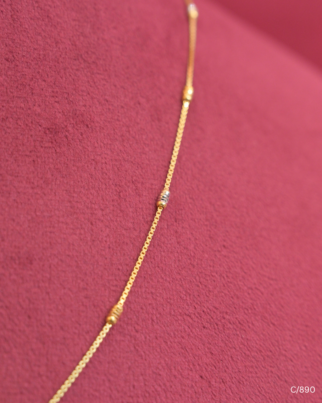 Delicate Station Chain Necklace with Two-Tone Cylindrical Beads | SKU: C/890