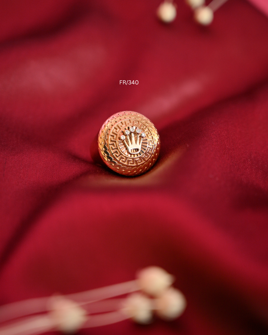 Men's Crown Crest & Greek Key Signet Ring with CZ Accents | SKU: FR/340