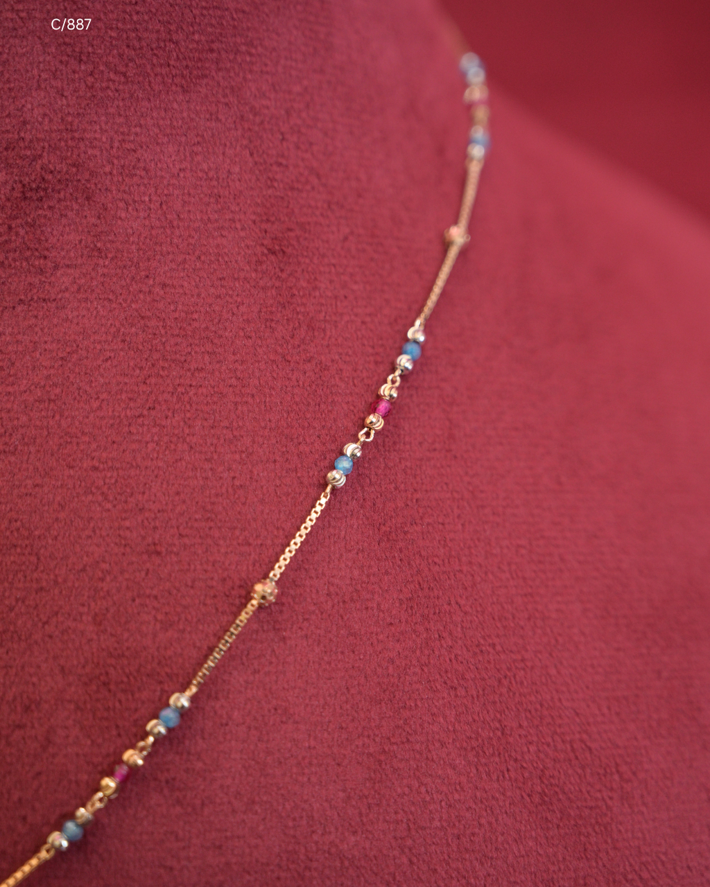 Multi-Color Beaded Station Necklace with Cushion Pave CZ Halo Pendant | SKU: C/887