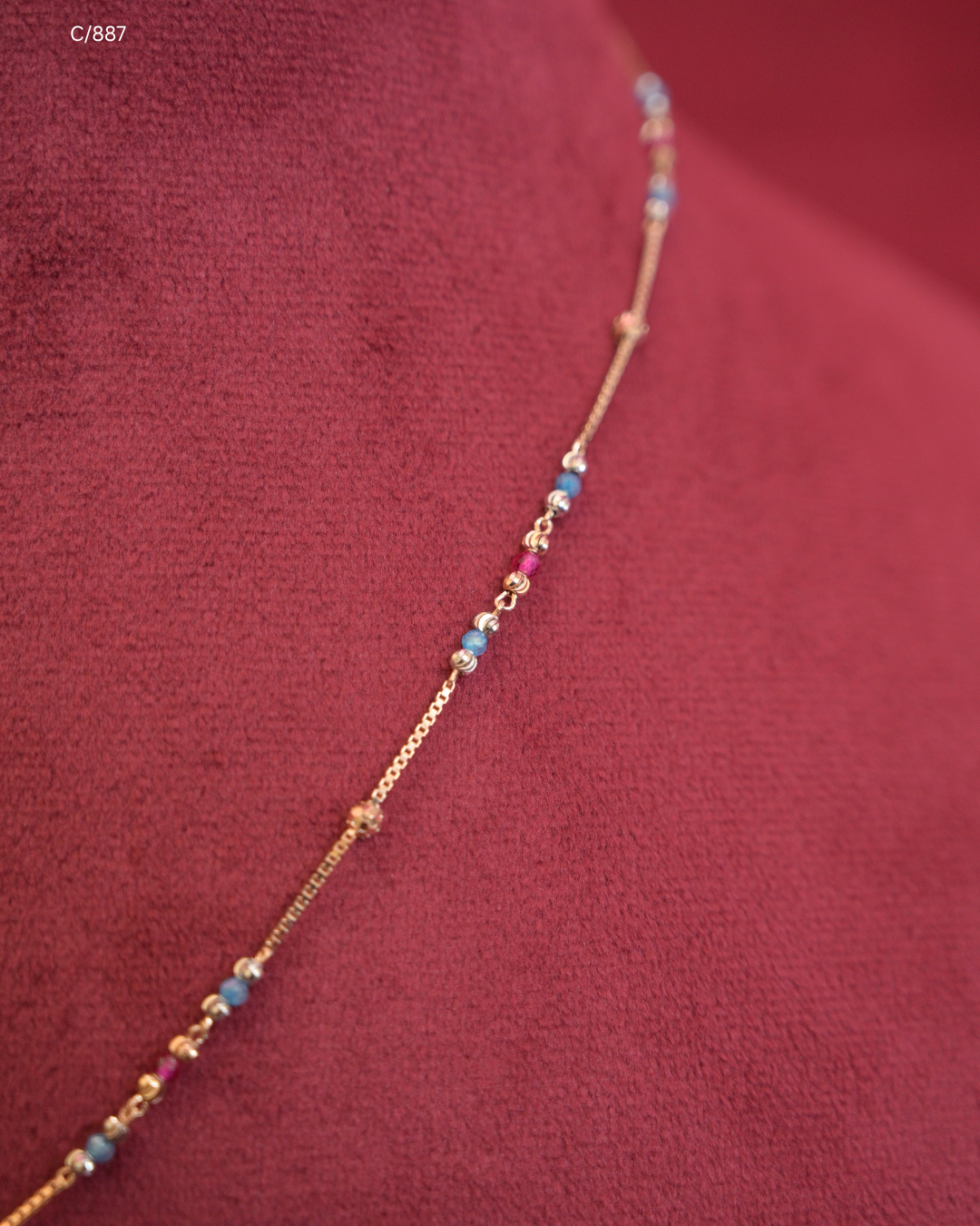 Multi-Color Beaded Station Necklace with Cushion Pave CZ Halo Pendant | SKU: C/887