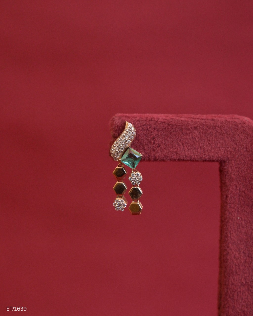 Square Emerald & Hexagonal Geometric Dangle Earrings | SKU: ET/1639