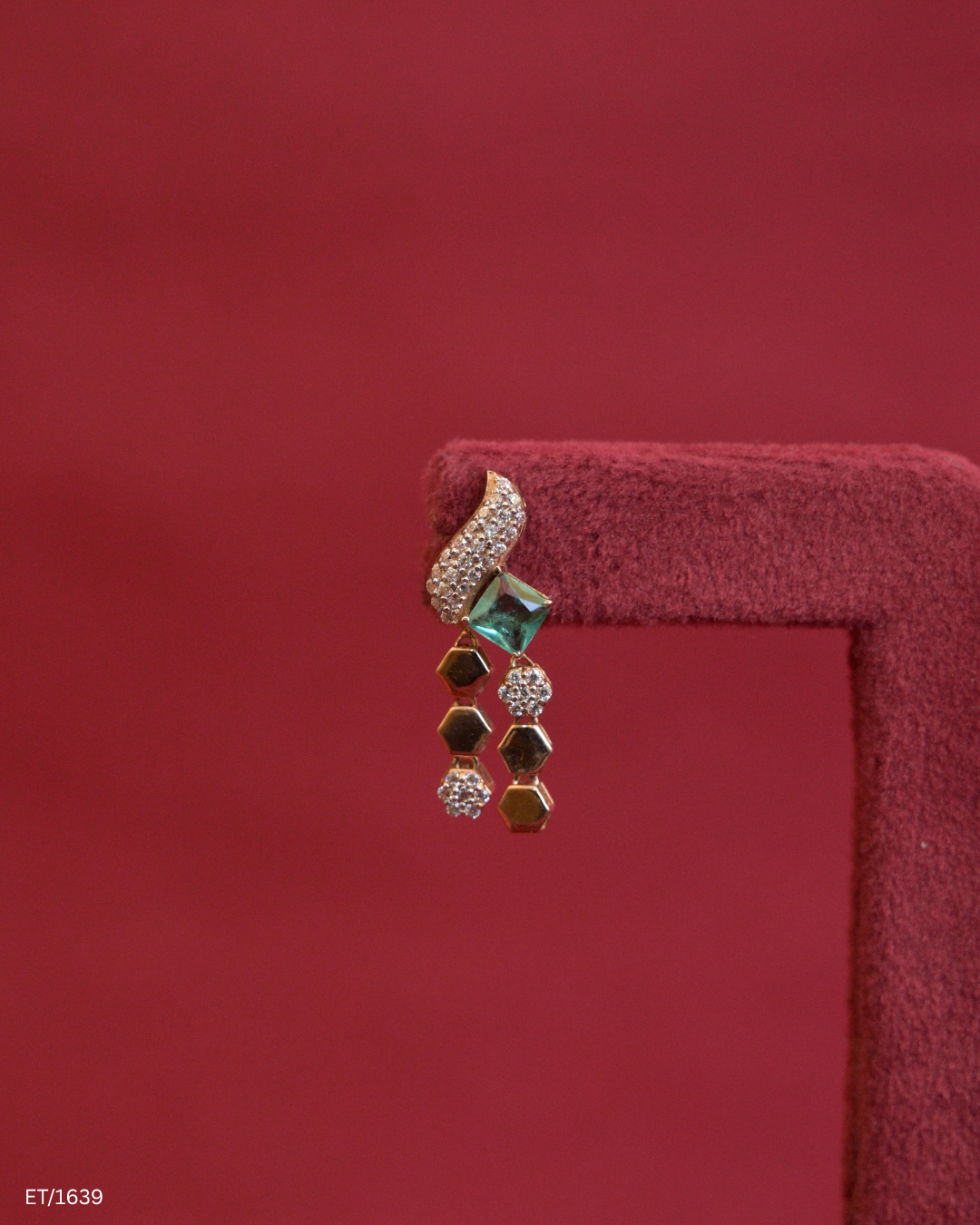 Square Emerald & Hexagonal Geometric Dangle Earrings | SKU: ET/1639