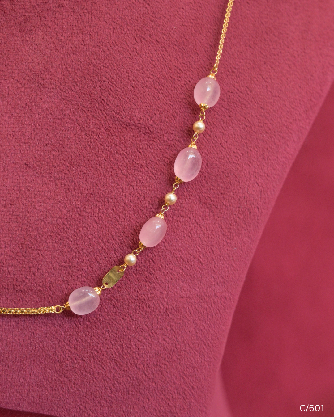 Long Station Chain Necklace with Rose Quartz Beads | SKU: C/601