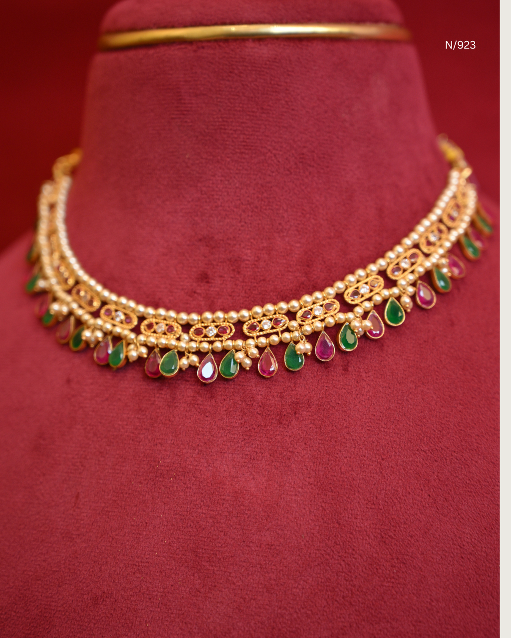 Traditional Alternating Teardrop Emerald & Ruby Fringe Choker Necklace | SKU: N/923