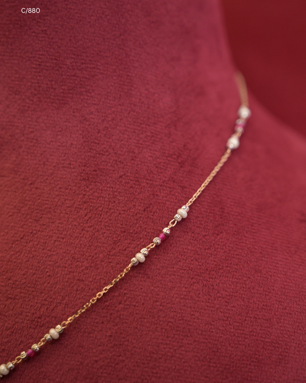 Pearl Beaded Station Necklace with Twin Pave CZ Square Halo Pendants | SKU: C/880