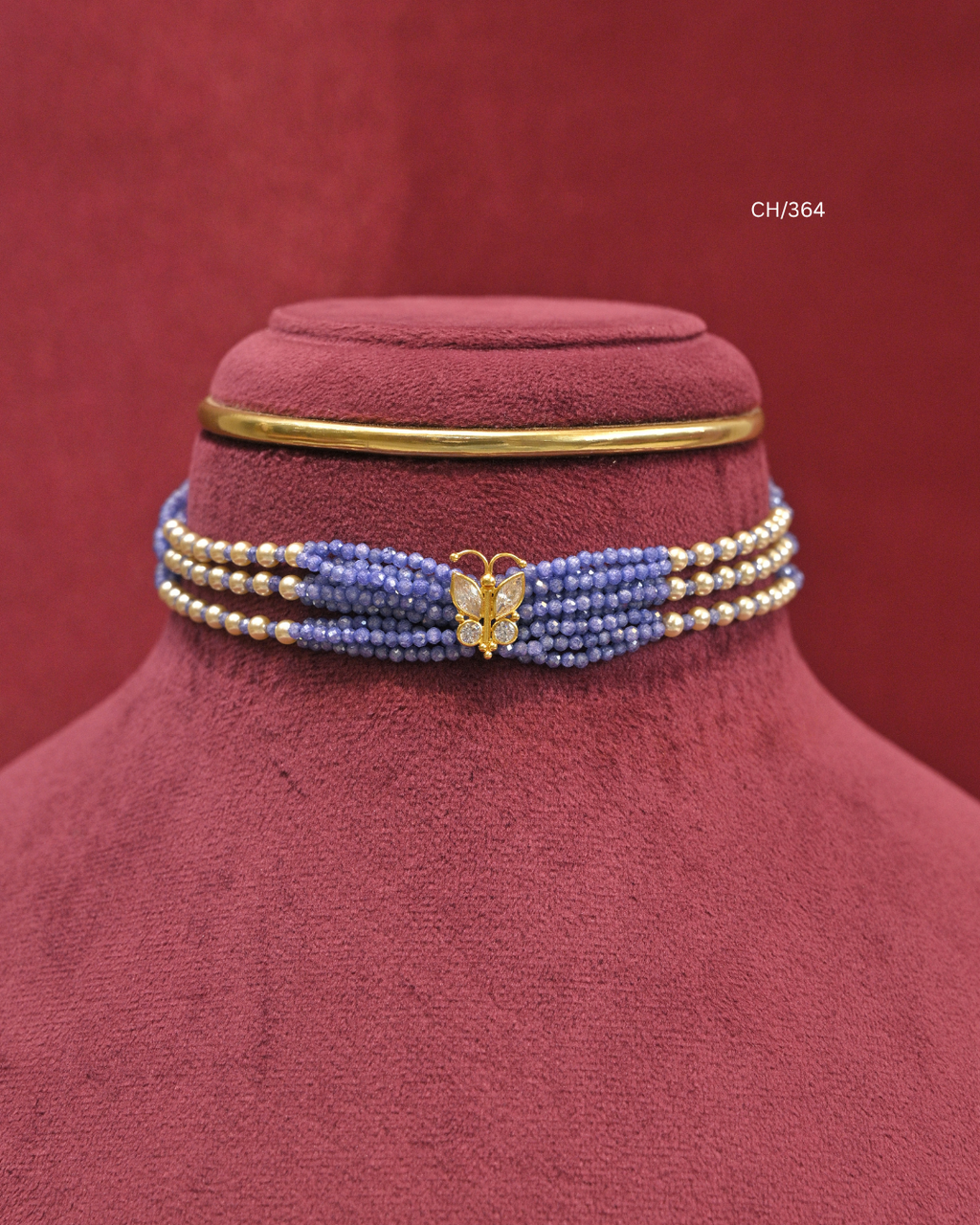 Butterfly Motif Multi-Strand Lavender Blue Bead Choker | SKU: CH/364