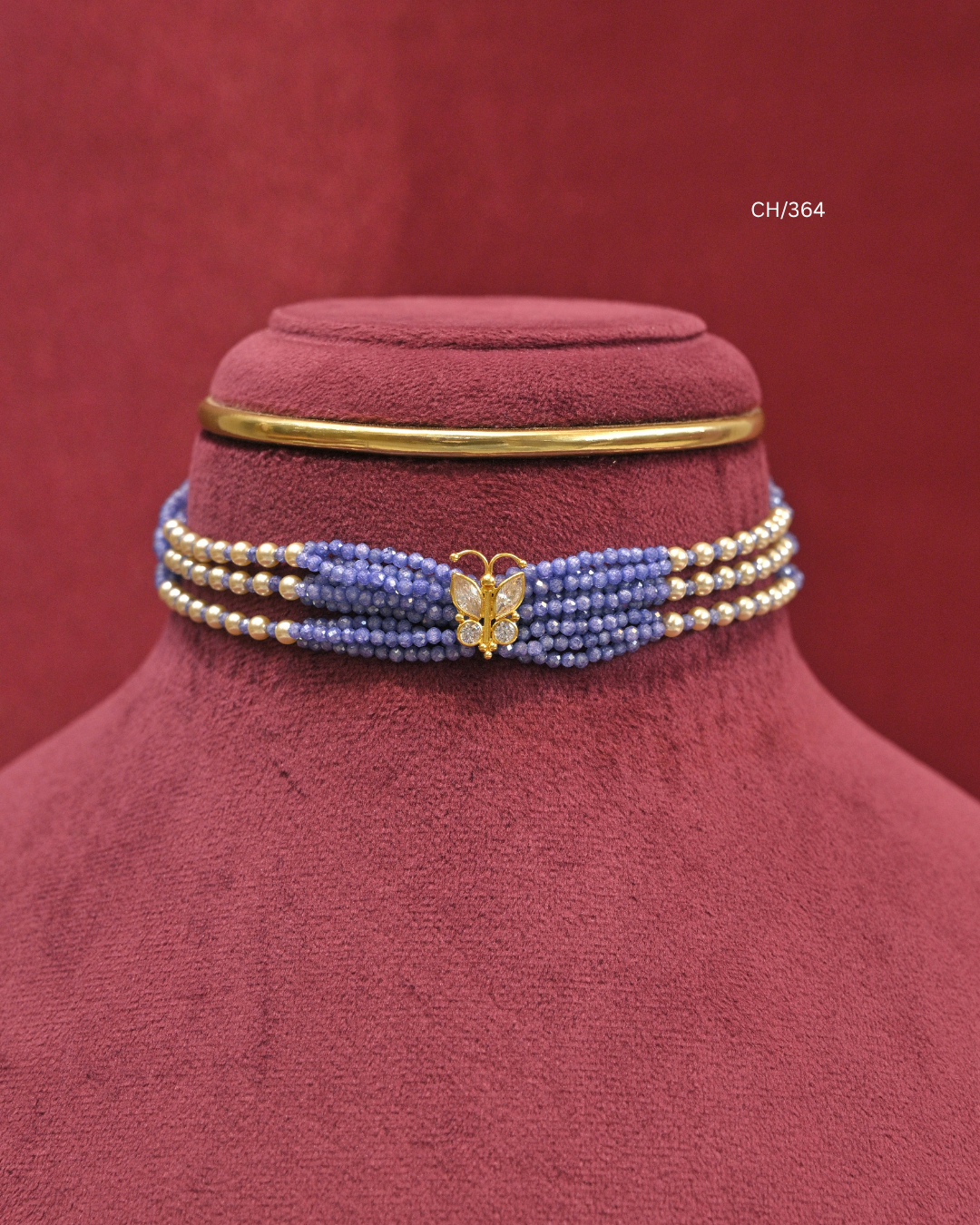 Butterfly Motif Multi-Strand Lavender Blue Bead Choker | SKU: CH/364