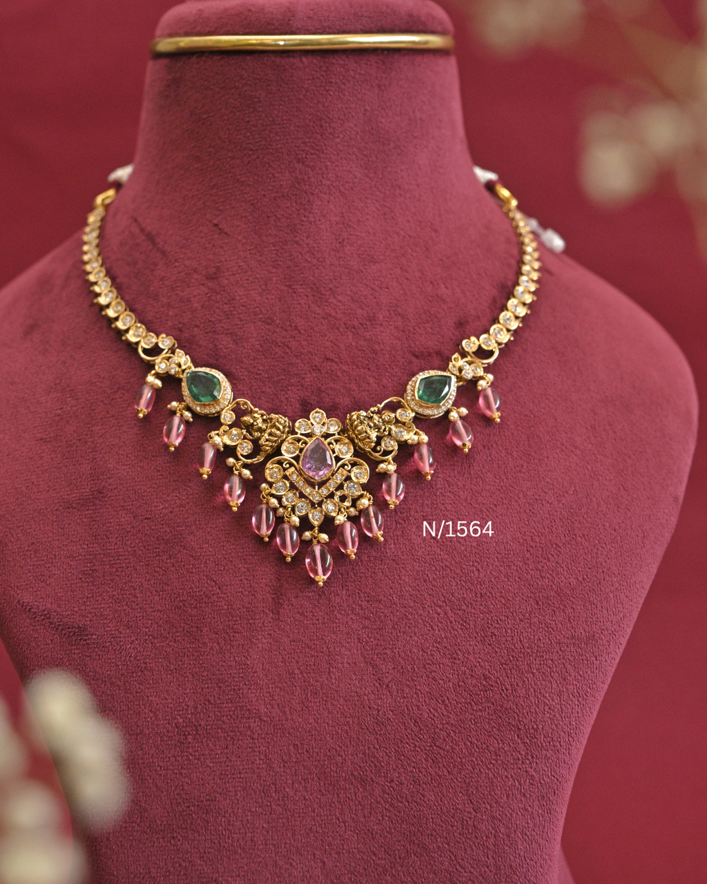 22kt Gold Heritage Peacock & Ruby Oval Drop Necklace | 18.27g Net | SKU: N/1564