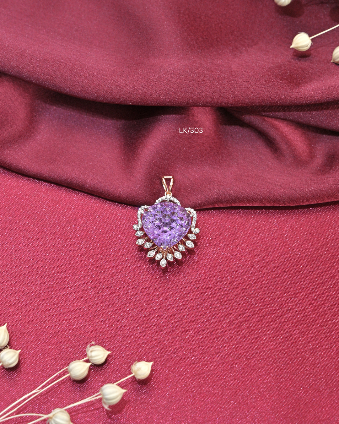 Faceted Heart Tanzanite & CZ Leaf Crown Pendant | SKU: LK/303