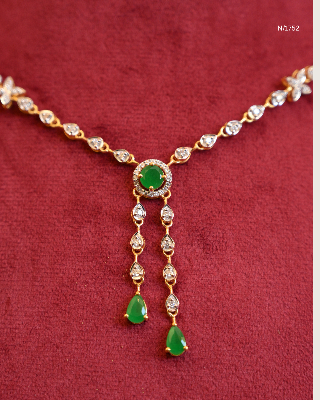 Modern CZ & Emerald Halo Dual-Drop Y-Necklace | SKU: N/1752