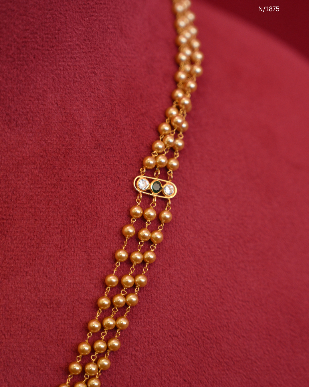 Traditional Triple-Layered Ball Chain Temple Necklace with Goddess Lakshmi & Peacock Pendant | SKU: N/1875