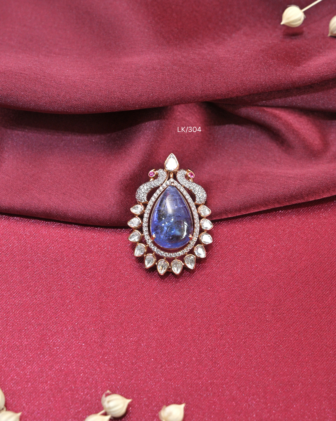 Pear-Cut Tanzanite & Peacock Moissanite Halo Pendant | SKU: LK/304