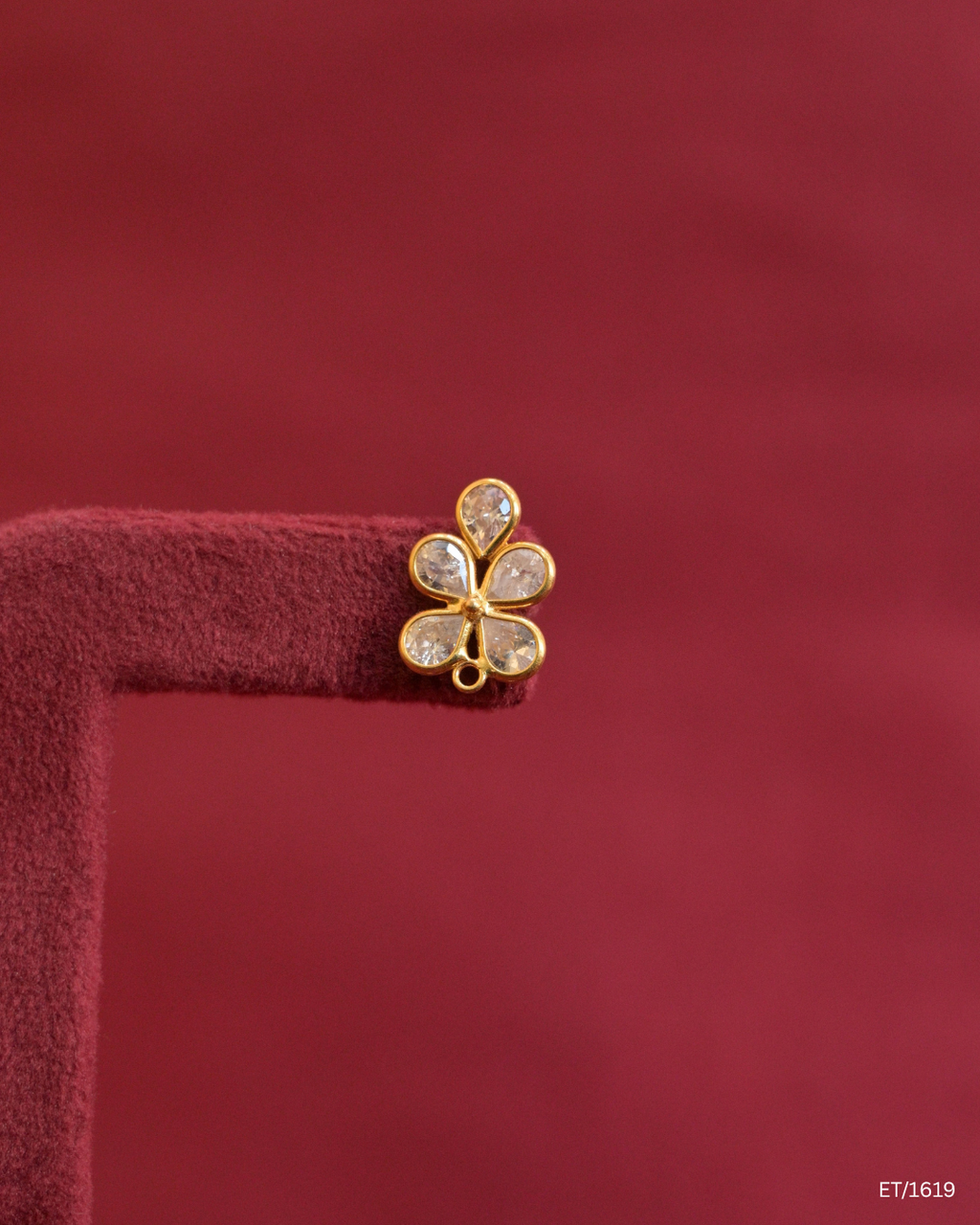 CZ Polki Four-Petal Floral Stud Earrings | SKU: ET/1619