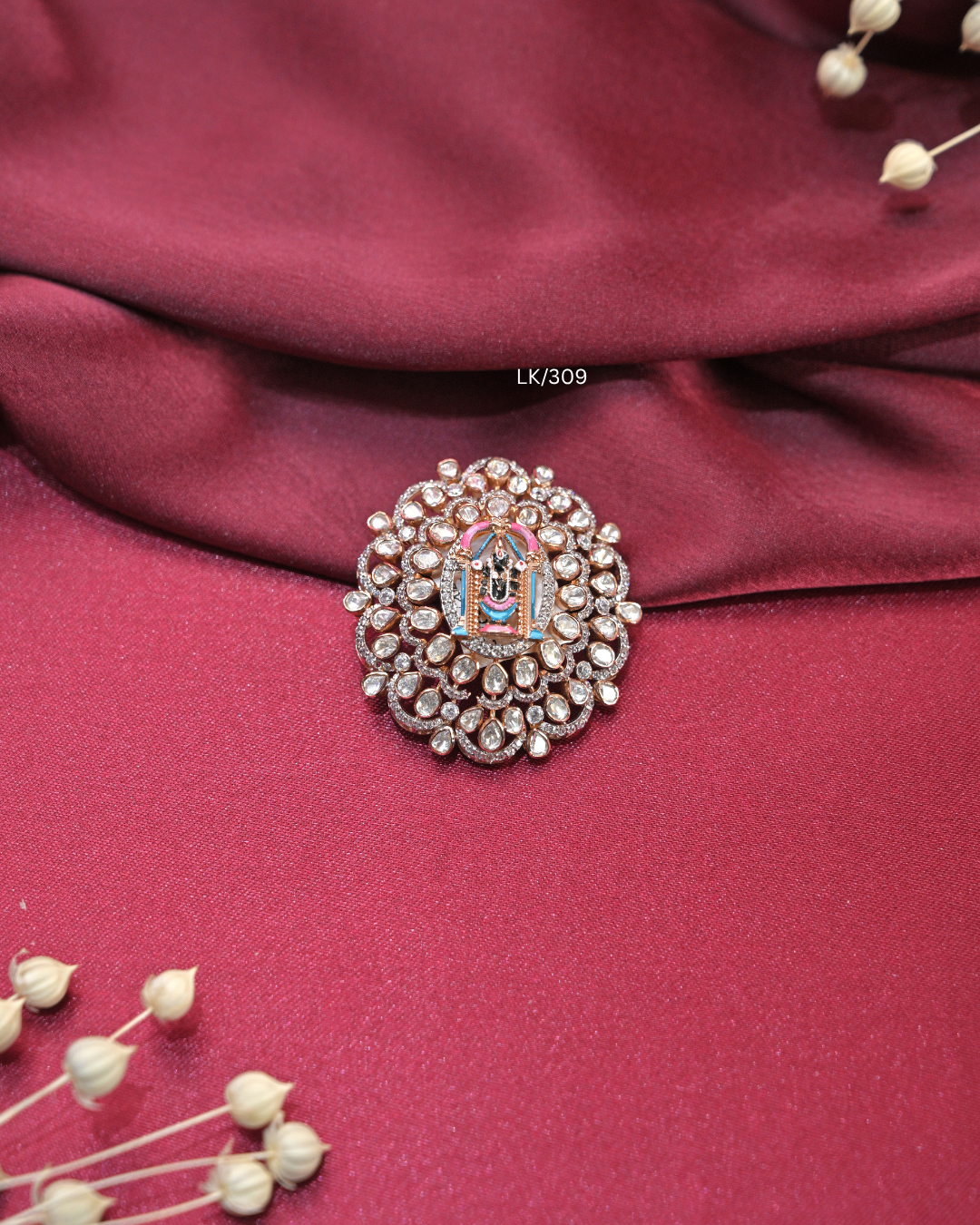 Meenakari Shrinathji Deity & CZ Sunburst Mandala Pendant | SKU: LK/309
