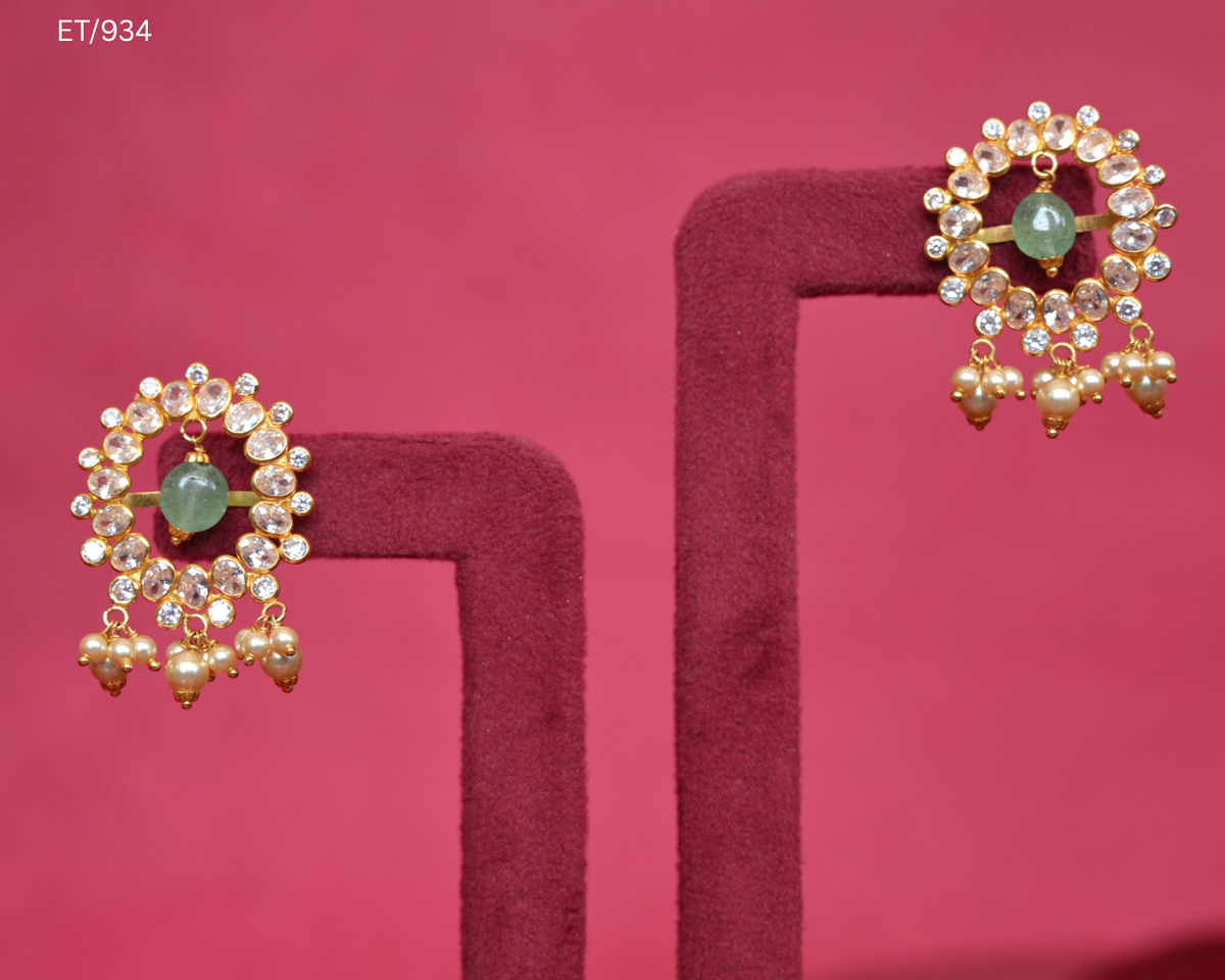 Polki Mint Gemstone & Pearl Stud Earrings | SKU: ET/934