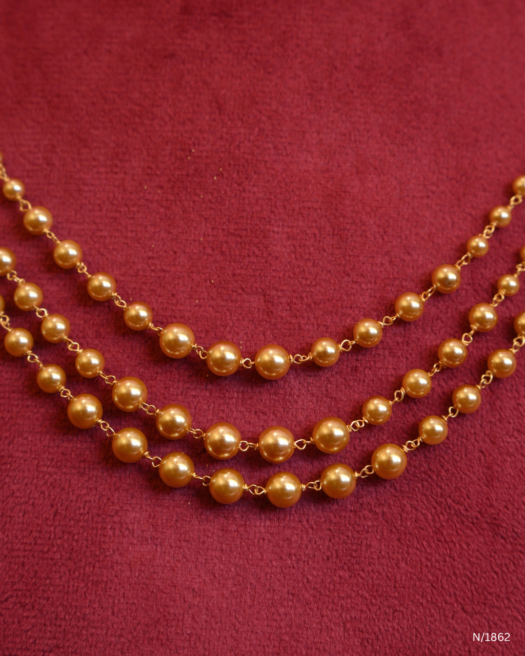 Three-Strand Temple Bead Necklace with Lakshmi & Floral Side Stations | SKU: N/1862