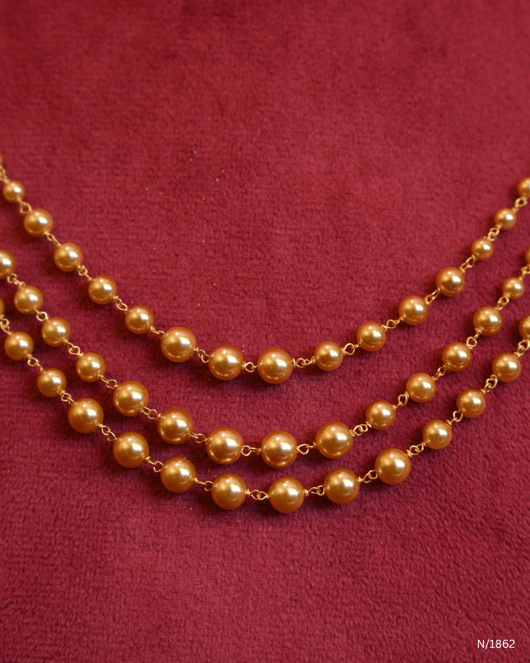 Three-Strand Temple Bead Necklace with Lakshmi & Floral Side Stations | SKU: N/1862