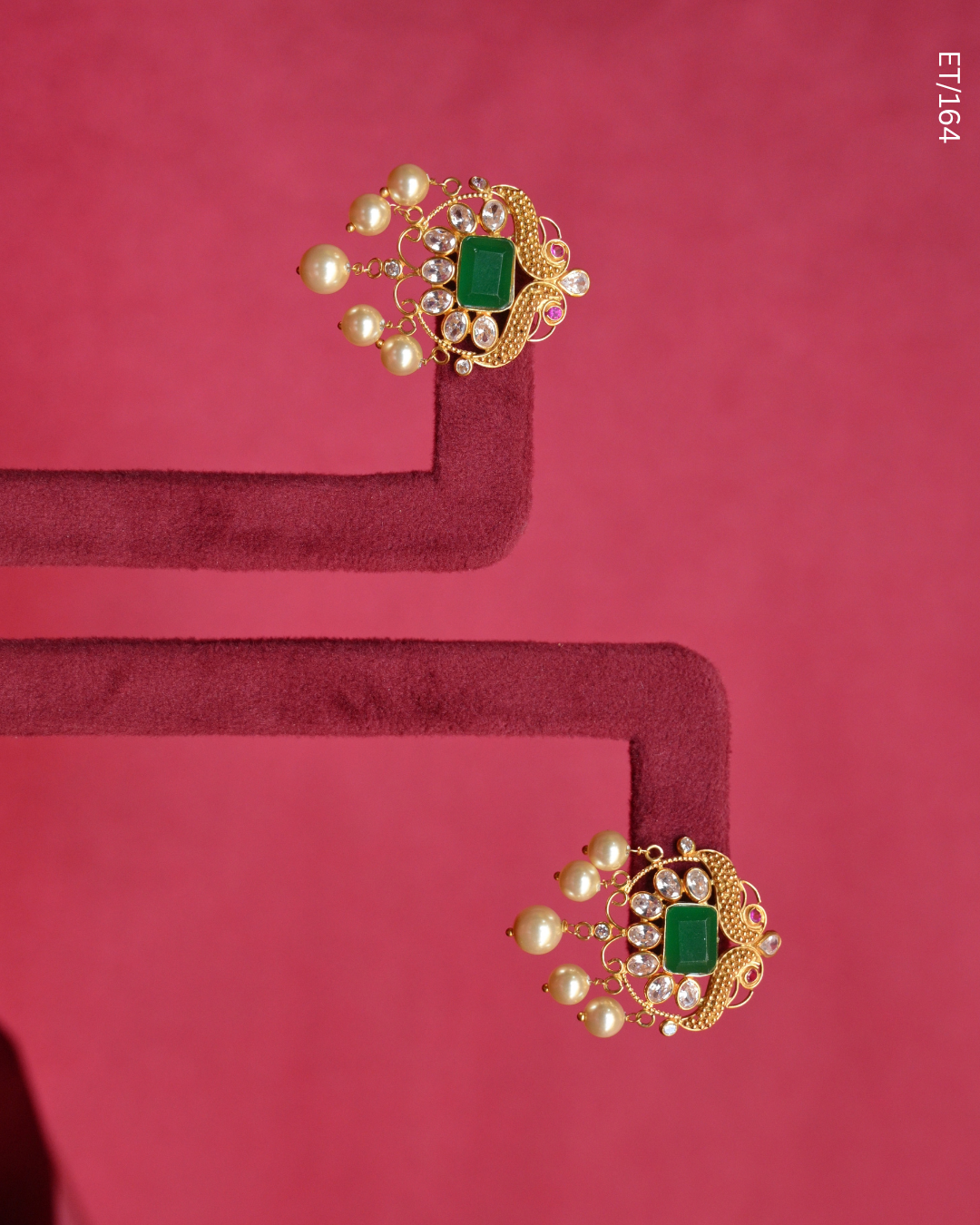 Polki Emerald & Pearl Peacock Motif Earrings | SKU: ET/164