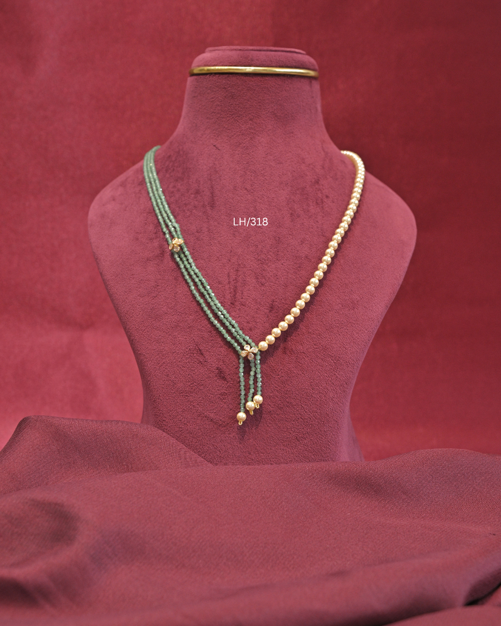 Asymmetric Pearl & Three-Strand Emerald Bead Y-Haram | SKU: LH/318