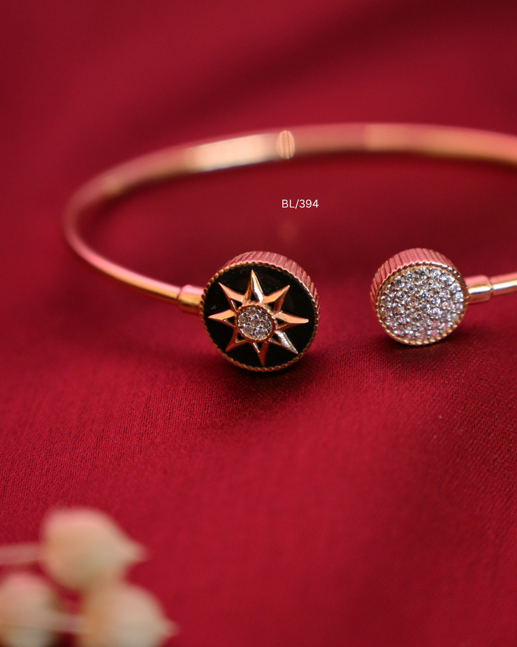 Celestial Black Enamel Starburst & Pave CZ Open Cuff Bangle | SKU: BL/394