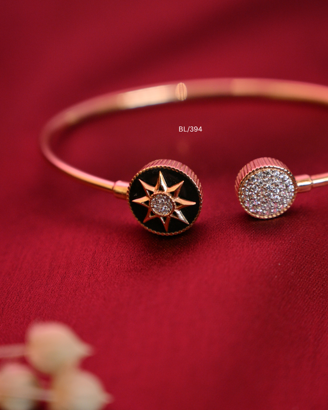 Celestial Black Enamel Starburst & Pave CZ Open Cuff Bangle | SKU: BL/394