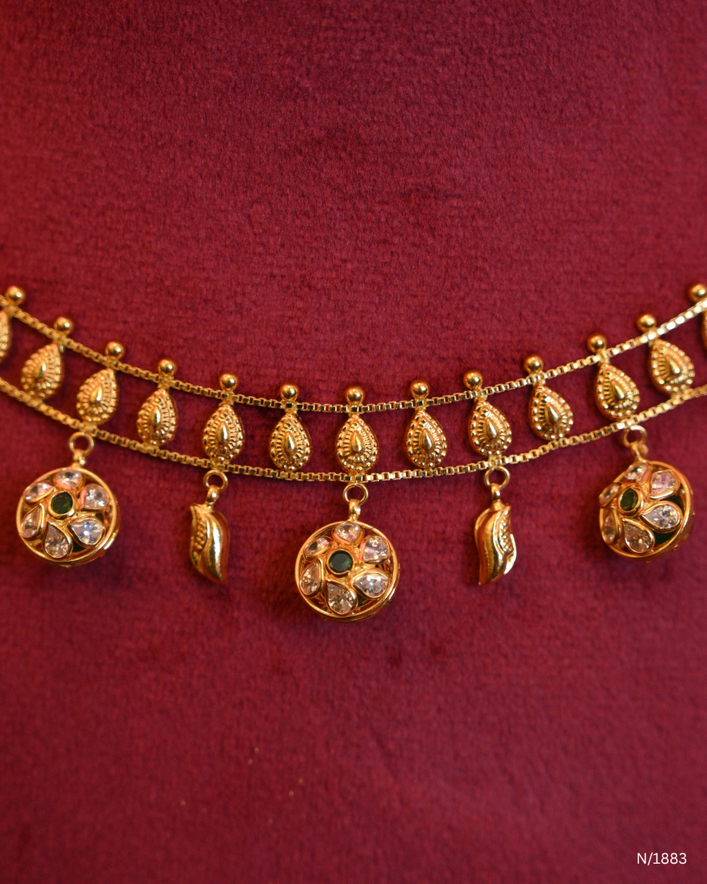 Traditional Mango Motif Choker Necklace with Polki Spherical Ball Drops | SKU: N/1883