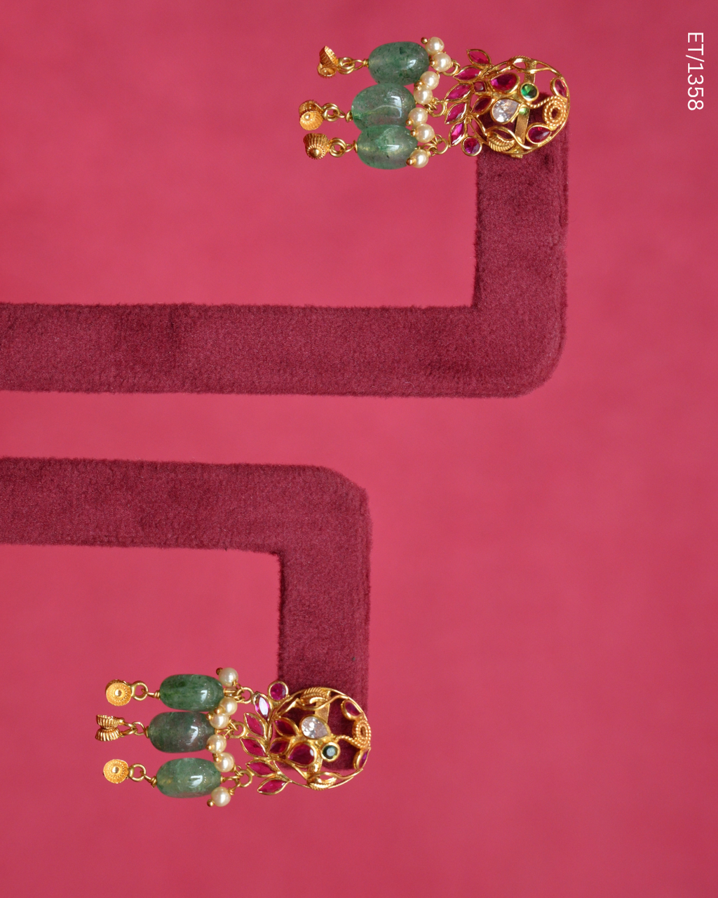Polki Ruby & Emerald Bead Drop Earrings | SKU: ET/1358