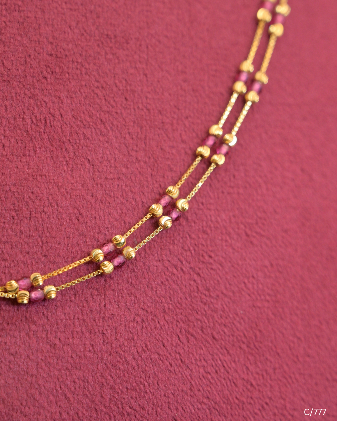 Double Strand Gold Station Chain Necklace with Beads Bars | SKU: C/777