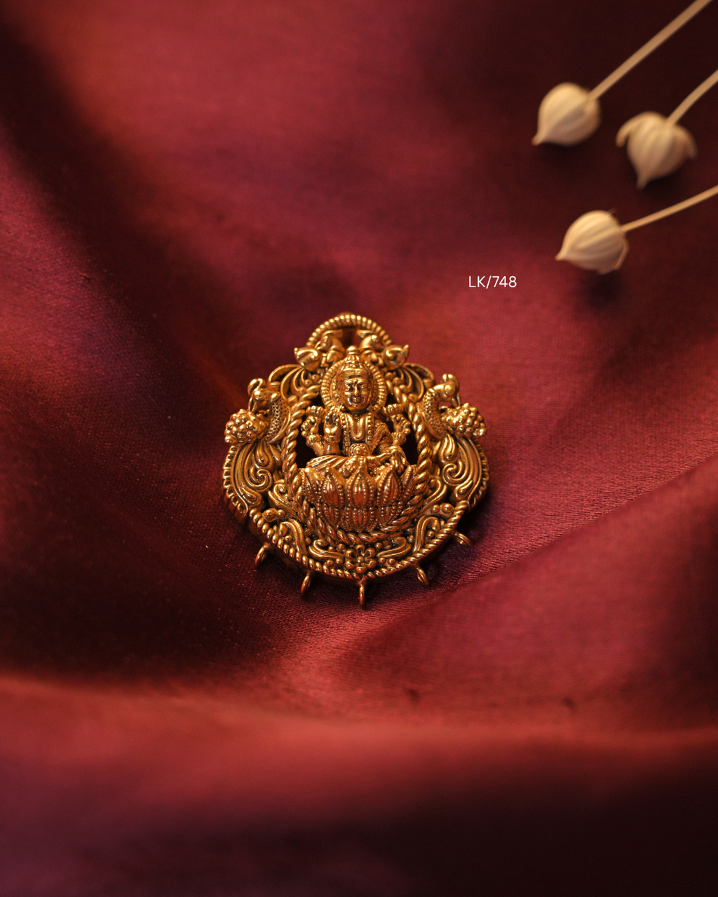 Gold Petite Goddess Lakshmi Nakshi Temple Pendant |SKU: LK/748