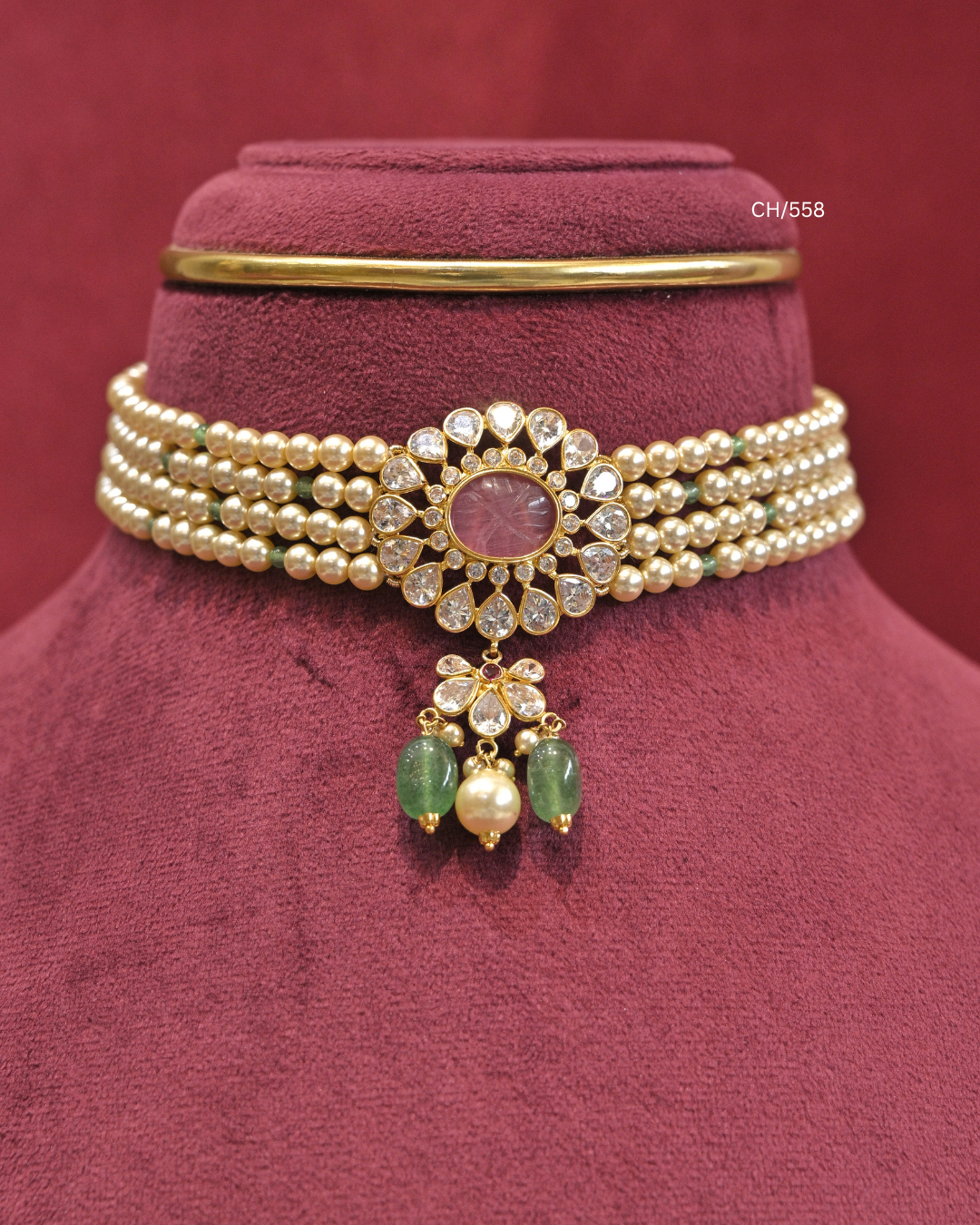 Carved Ruby Sunburst Medallion & Pearl Choker | SKU: CH/558