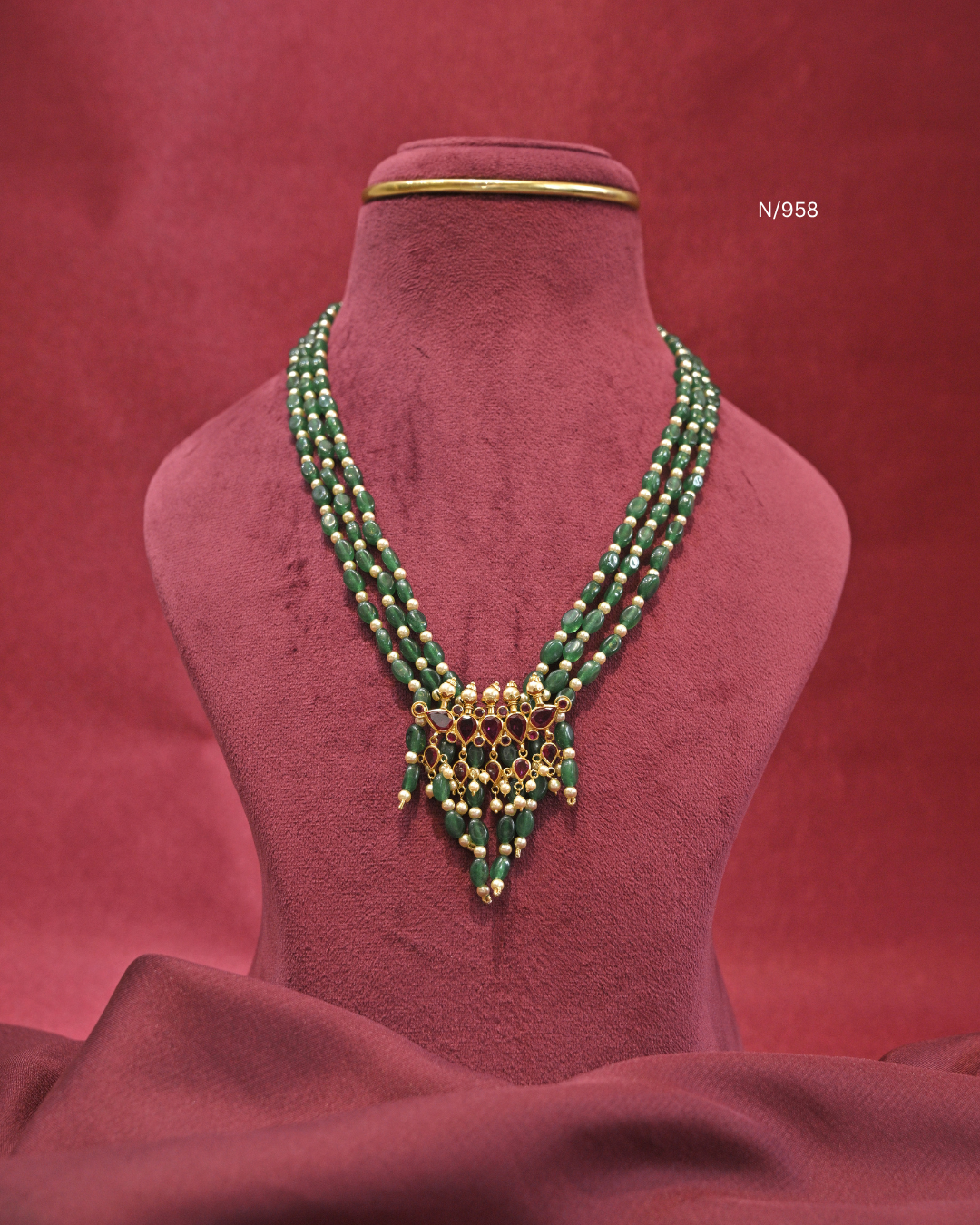 Ruby Pendant Multi-Strand Emerald Pusalu Necklace |SKU: N/958