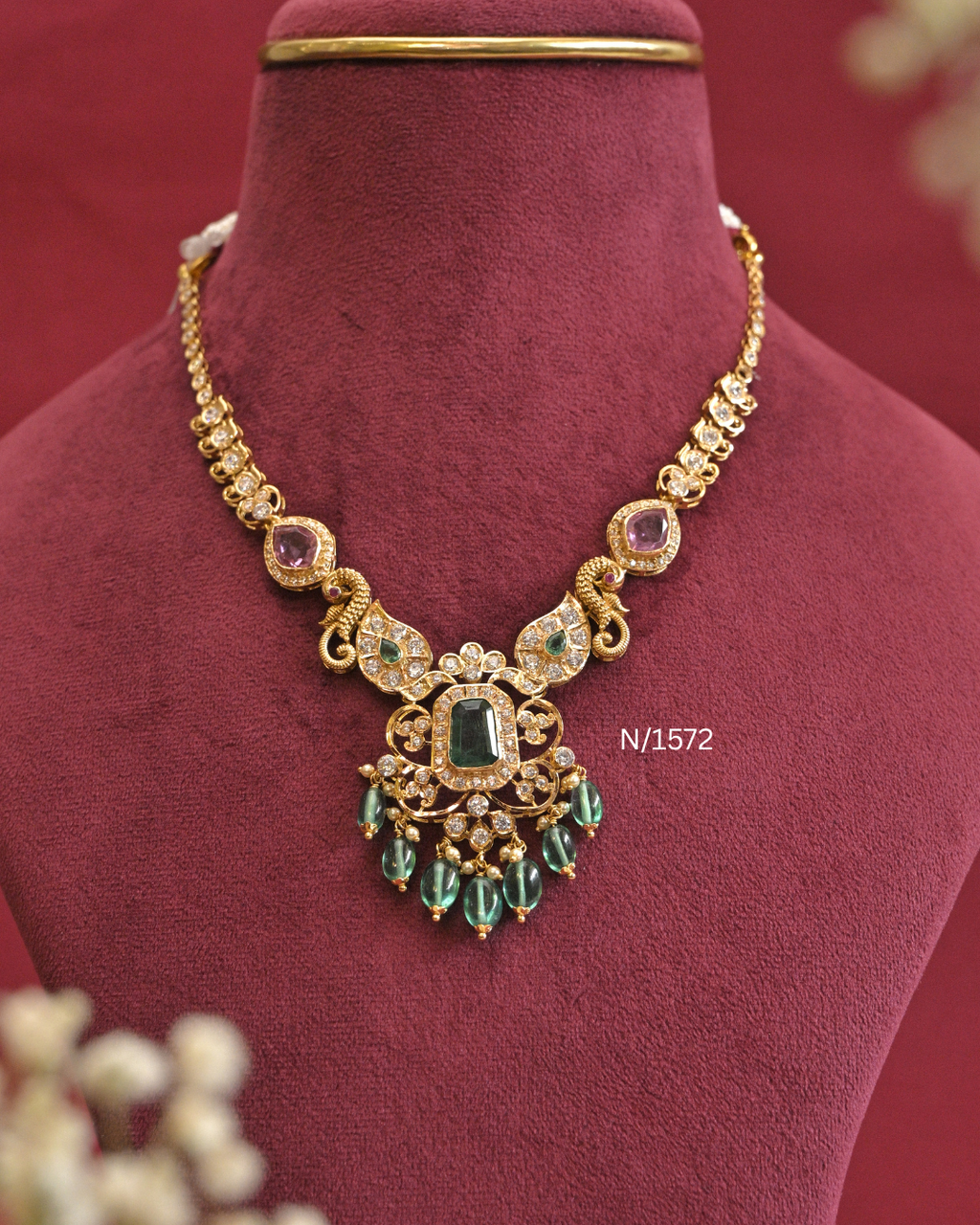 22kt Gold Heritage Peacock & Emerald Statement Necklace | 21.38g Net | SKU: N/1572