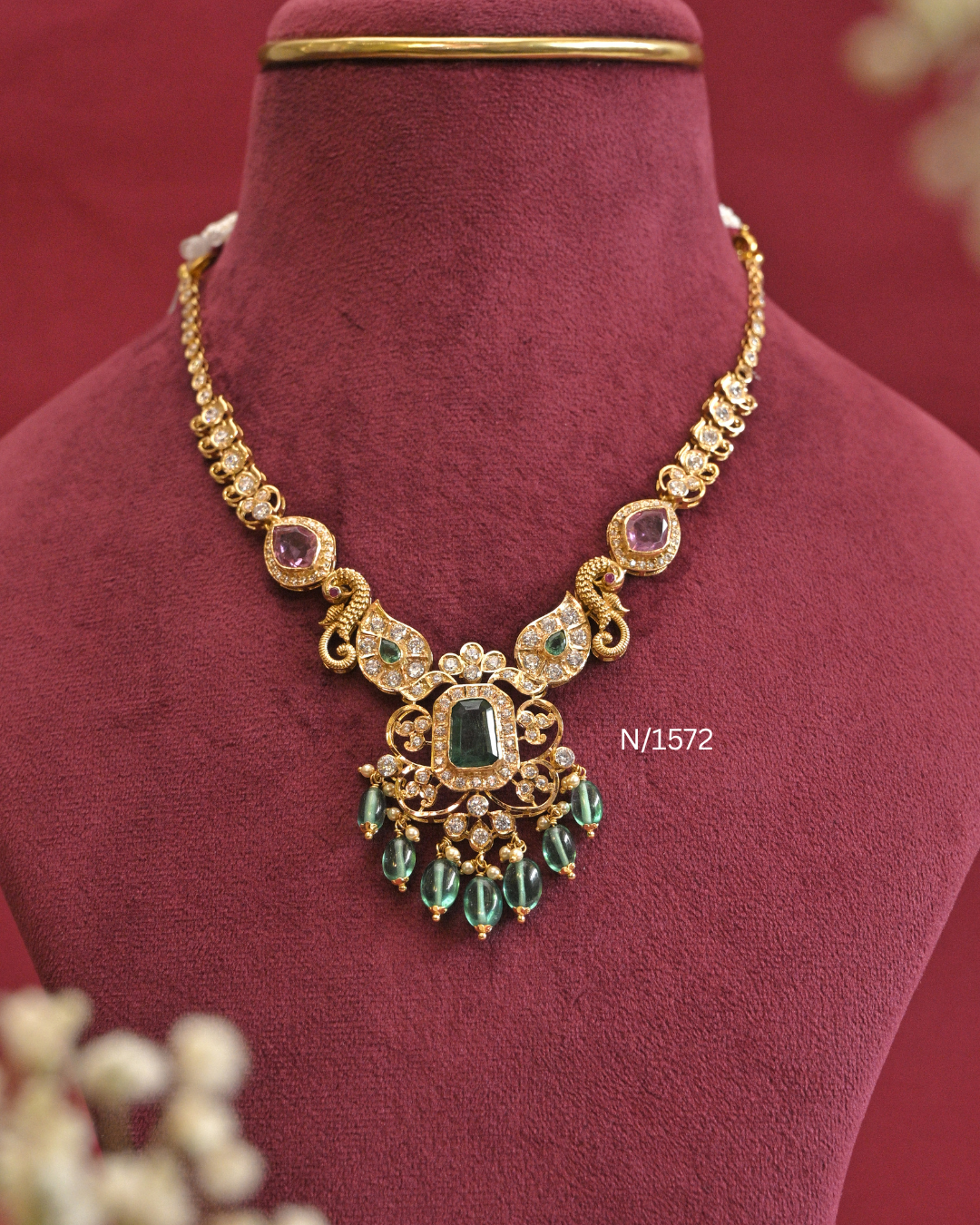 22kt Gold Heritage Peacock & Emerald Statement Necklace | 21.38g Net | SKU: N/1572
