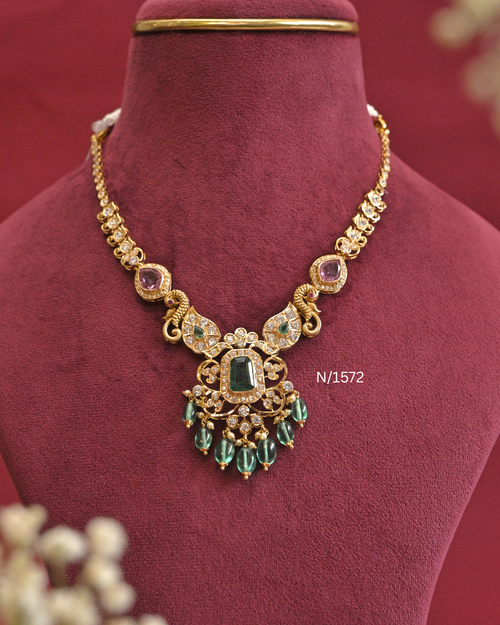 22kt Gold Heritage Peacock & Emerald Statement Necklace | 21.38g Net | SKU: N/1572
