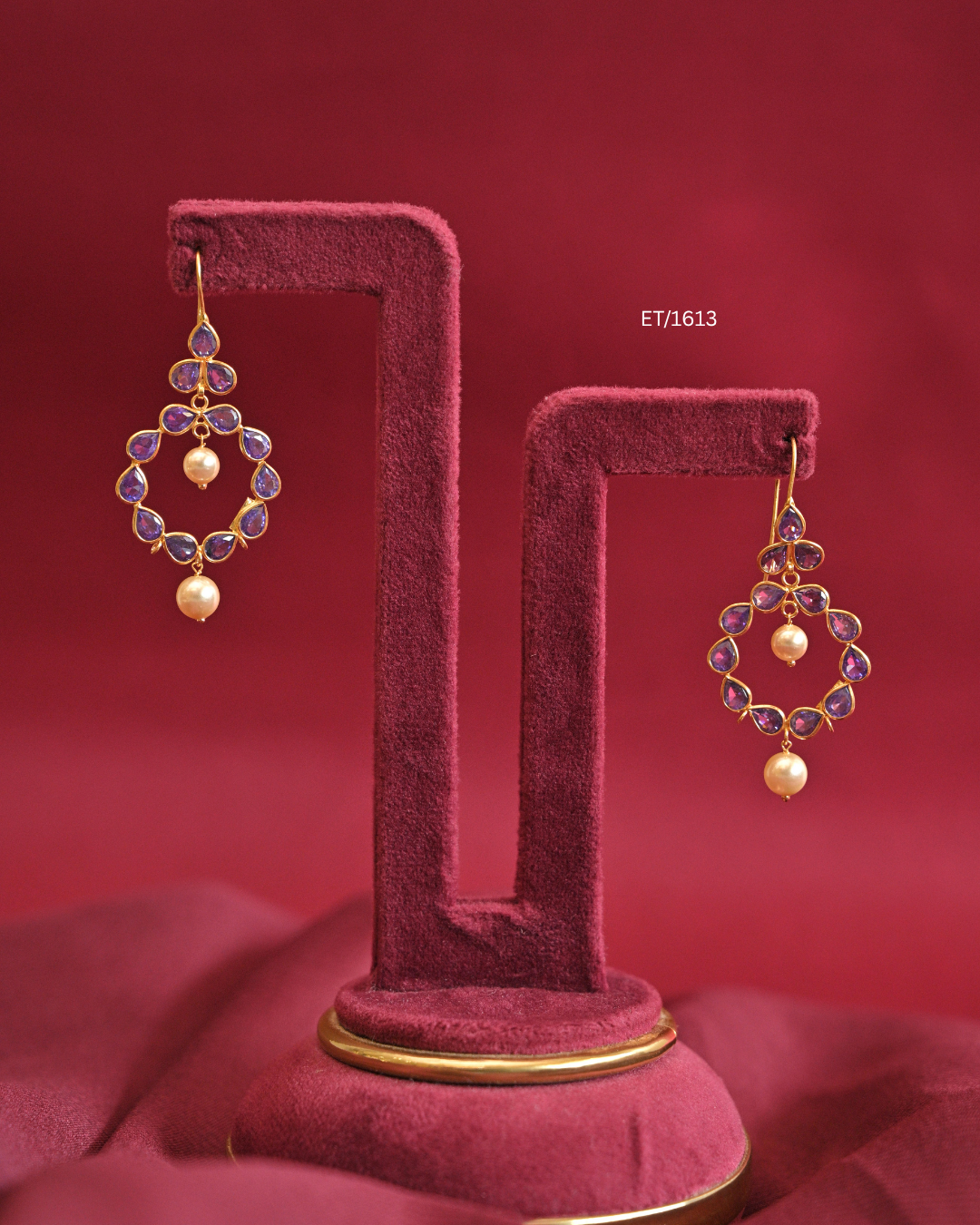 Circular Amethyst Bezel Frame Drop Earrings with Cultured Pearls | SKU: ET/1613