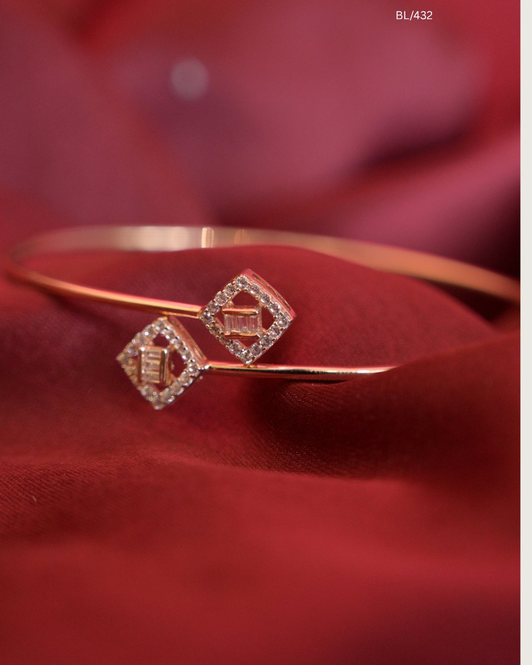 Dual Square Baguette & Round CZ Bypass Cuff Bracelet | SKU: BL/432