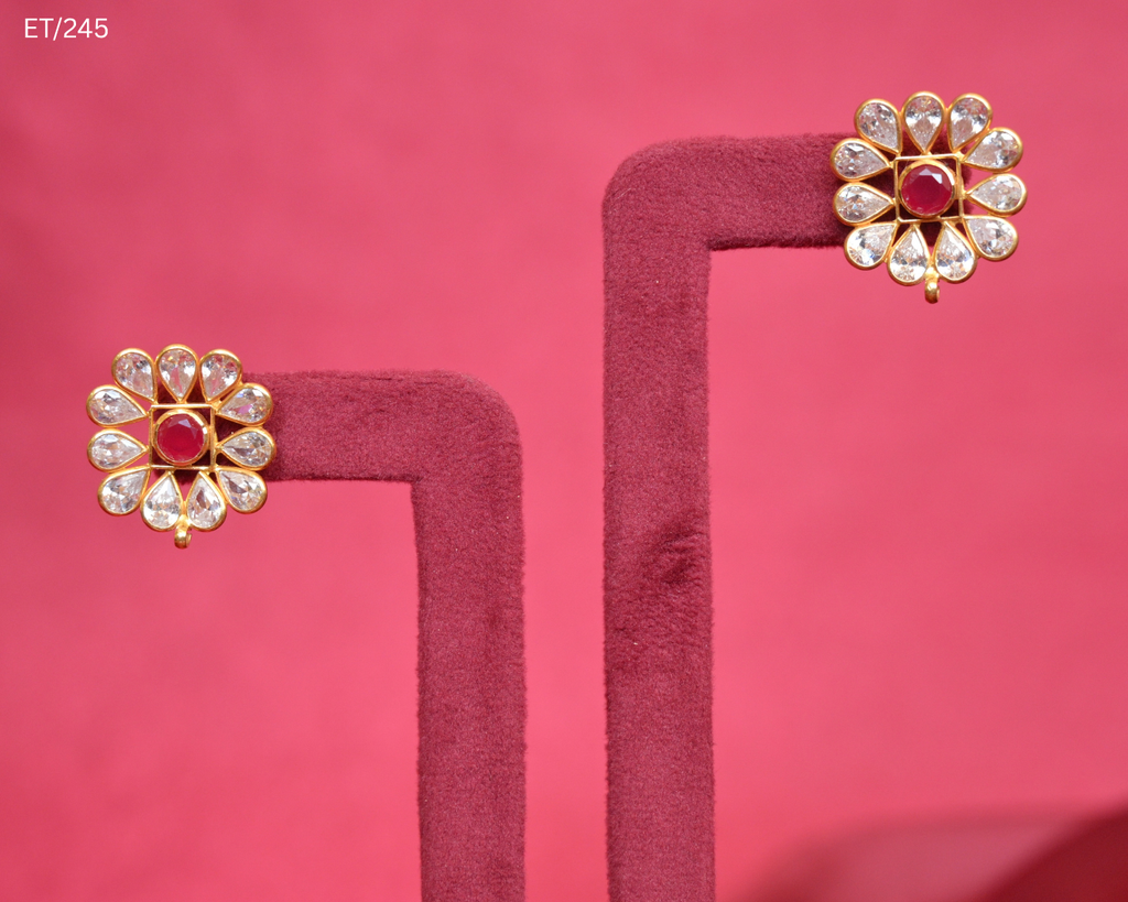 Polki And Ruby Floral Stud Earrings | SKU: ET/245