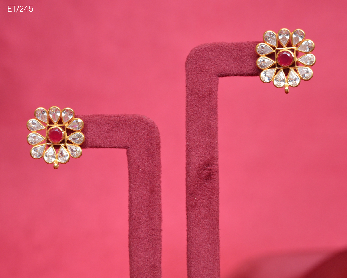 Polki And Ruby Floral Stud Earrings | SKU: ET/245
