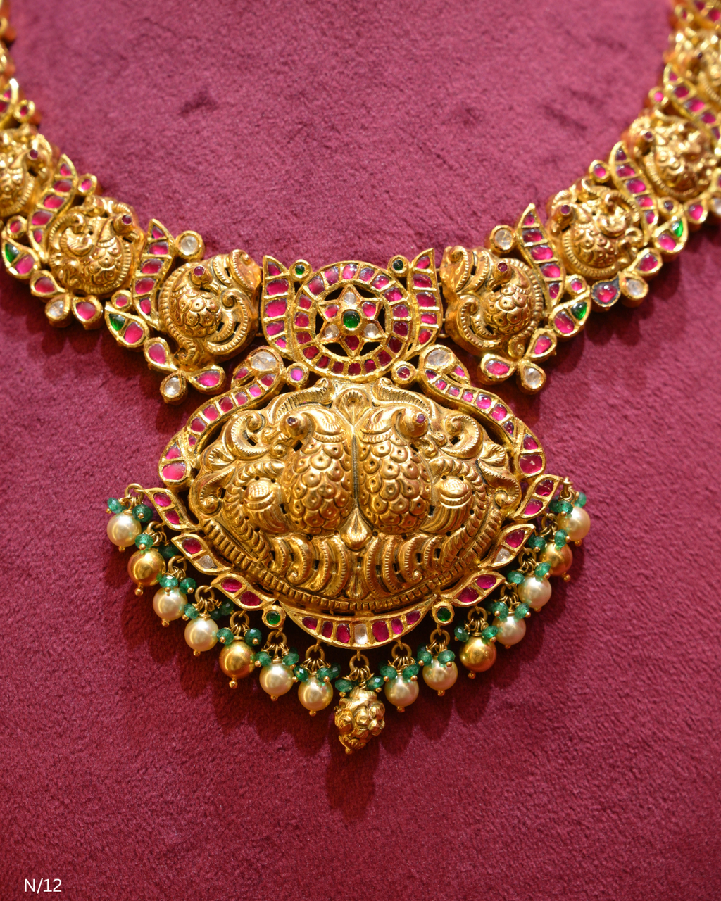 Double-Peacock Nakshi & Ruby Statement Necklace | SKU: N/12