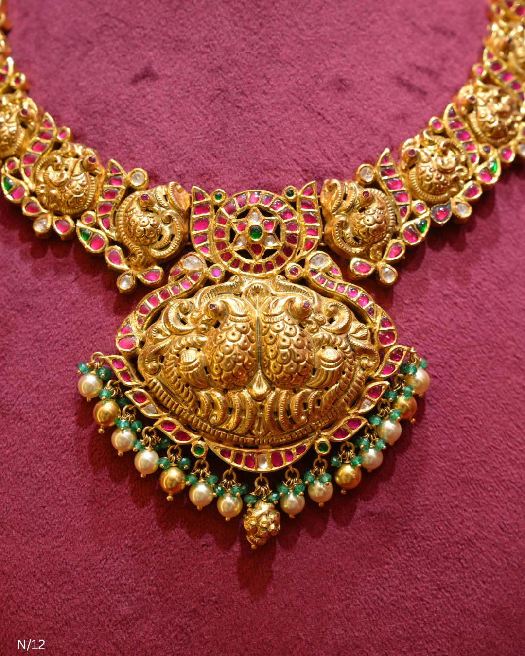 Double-Peacock Nakshi & Ruby Statement Necklace | SKU: N/12