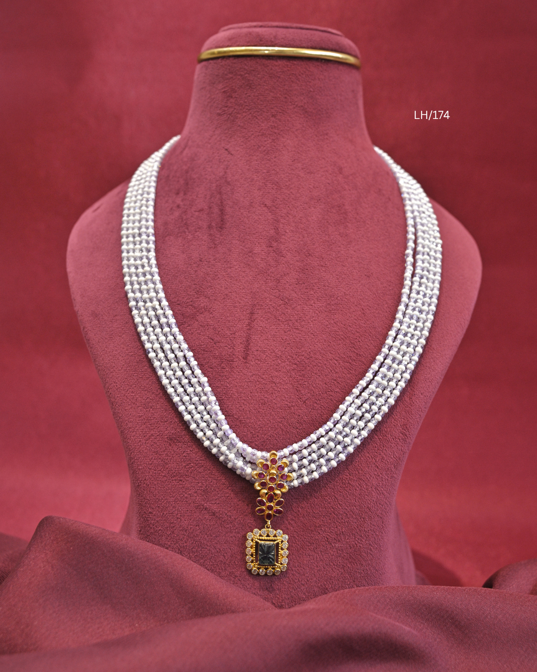 Carved Gemstone Pendant Five-Strand Pearl & Lavender Bead Haram | SKU: LH/174