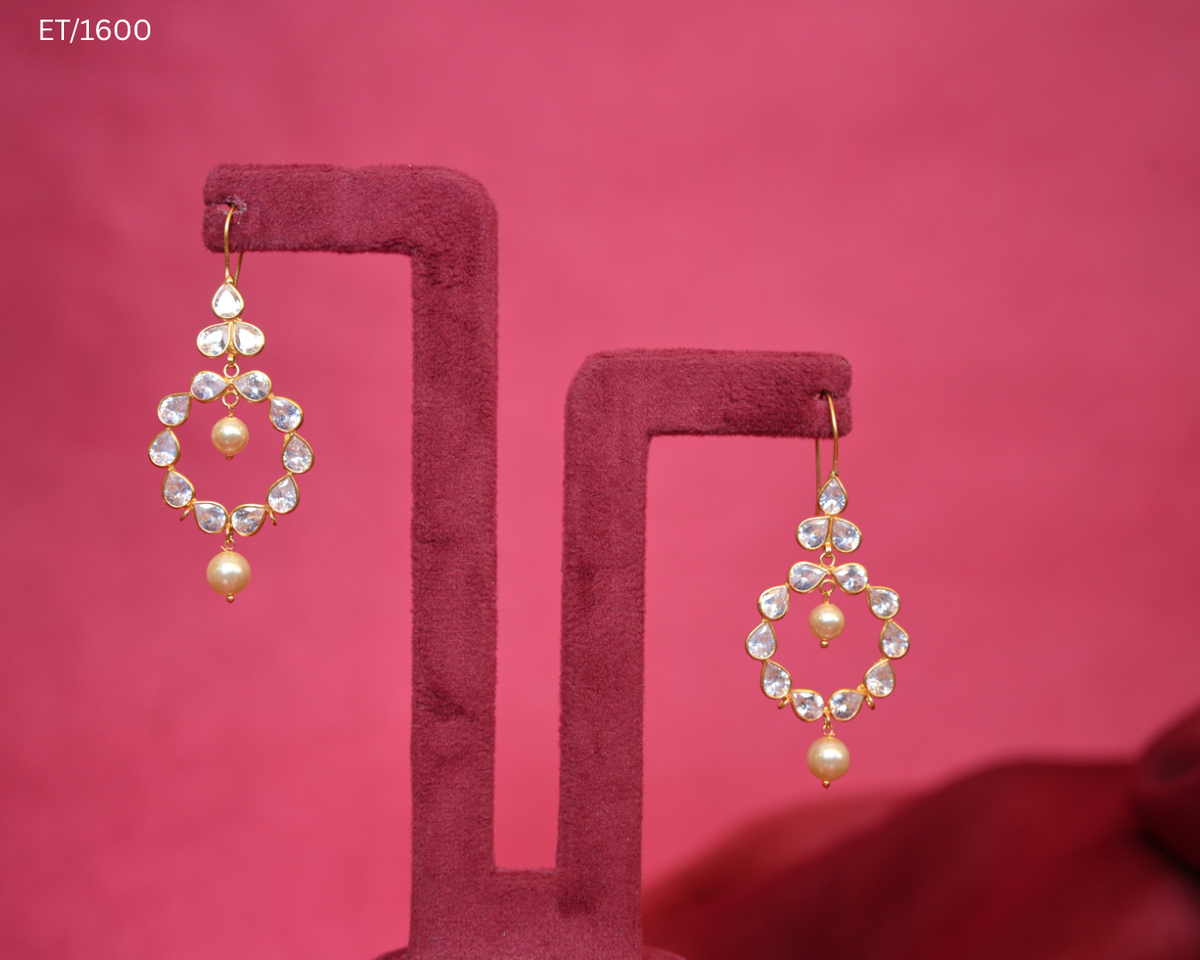Polki And Pearl Open Hoop Drop Earrings | SKU: ET/1600