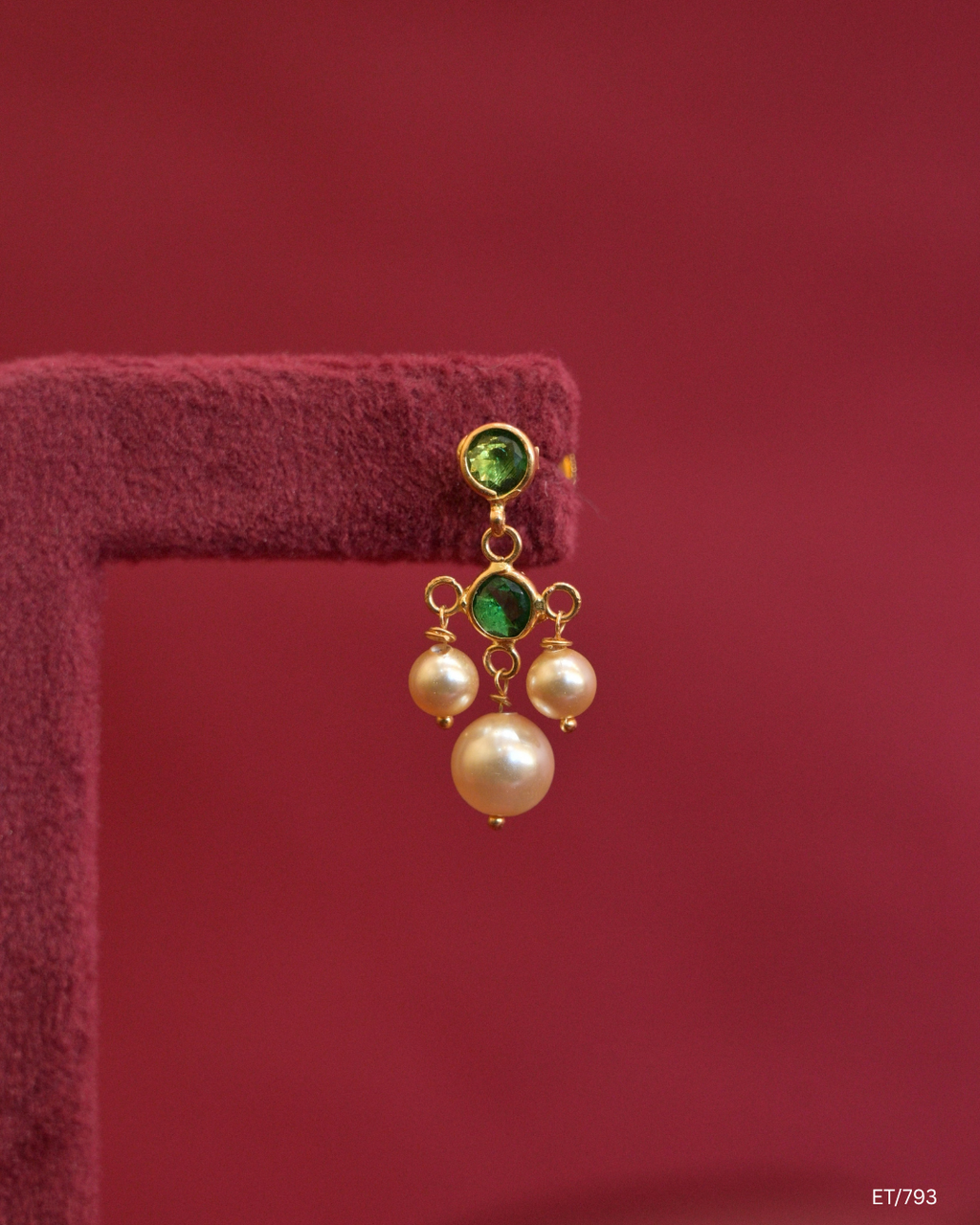 Green Emerald Station & Cultured Pearl Fringe Dangle Earrings | SKU: ET/793