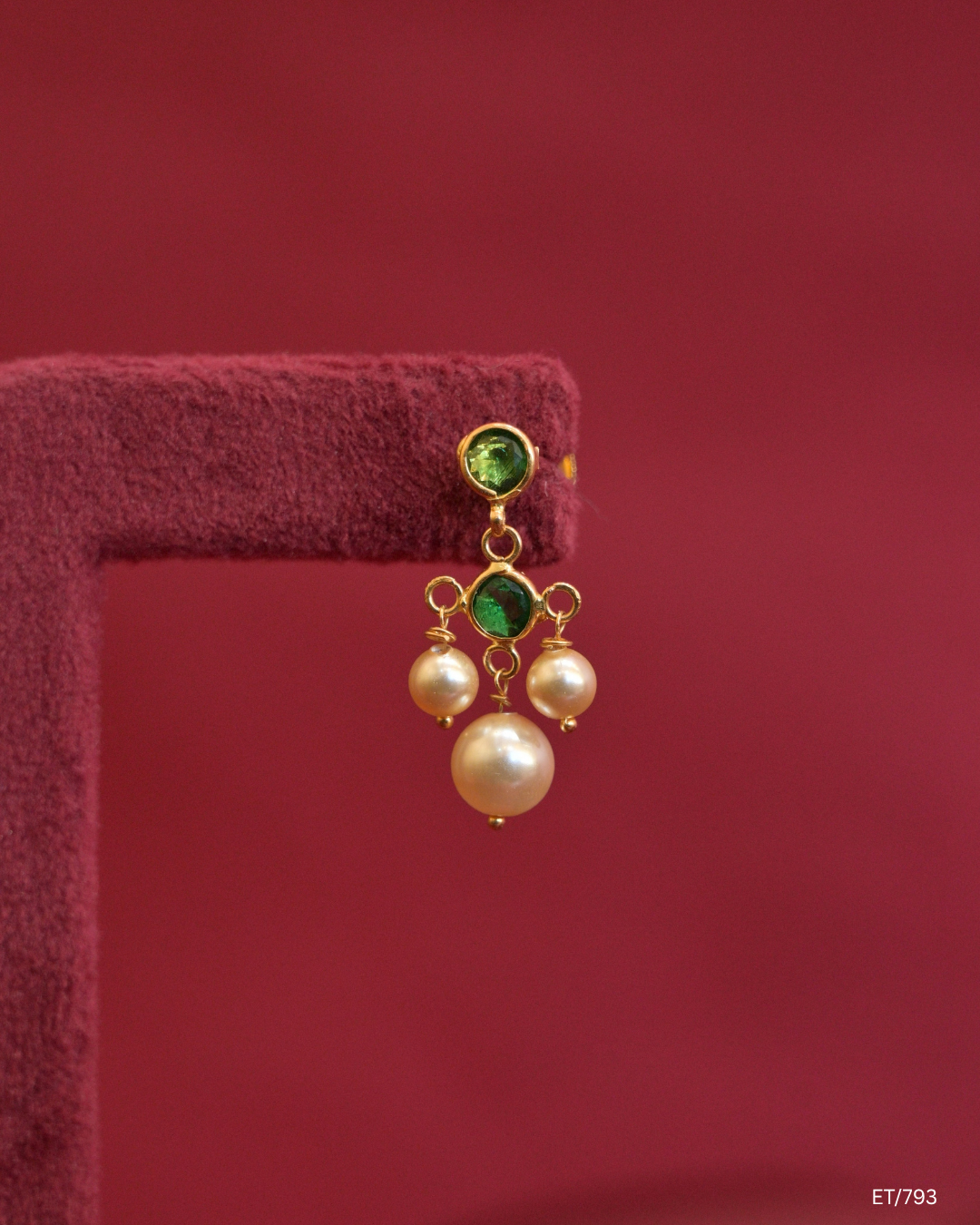 Green Emerald Station & Cultured Pearl Fringe Dangle Earrings | SKU: ET/793