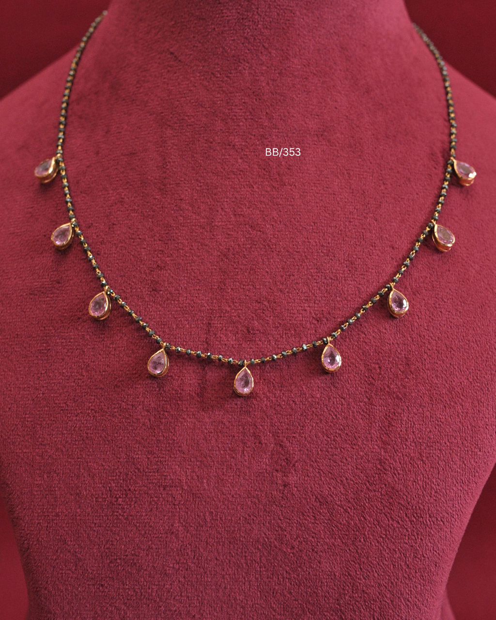 Teardrop Pink Gemstone Bezel Drop Station Mangalsutra | SKU: BB/353