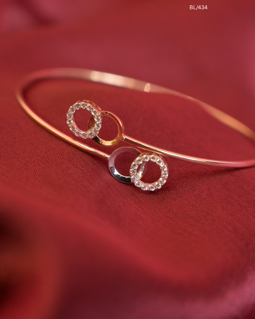 Dual Interlocking Circle & Round CZ Bypass Cuff Bracelet | SKU: BL/434