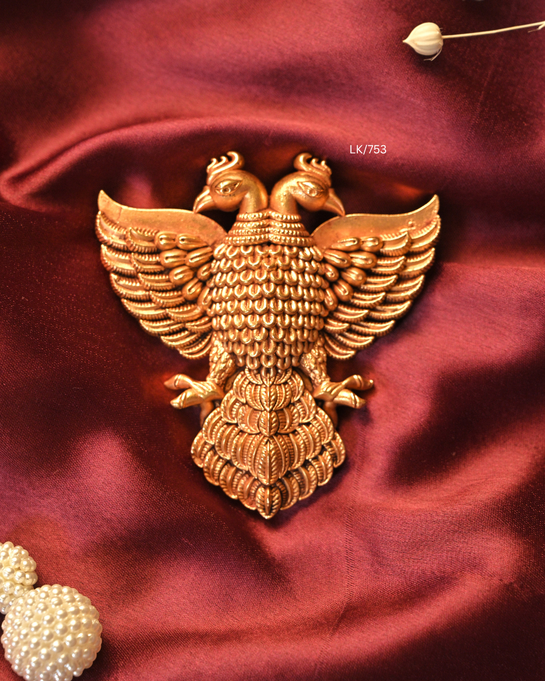 Antique Gold Royal Gandaberunda Temple Pendant | SKU: LK/753