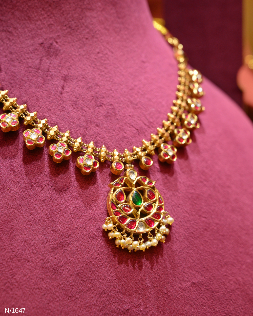 Polki, Ruby & Emerald Lightweight Necklace | SKU: N/1647